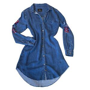 RAILS Chambray Blue Denim Shirt-Dress Raw Hem Embroidered Sz S #103W